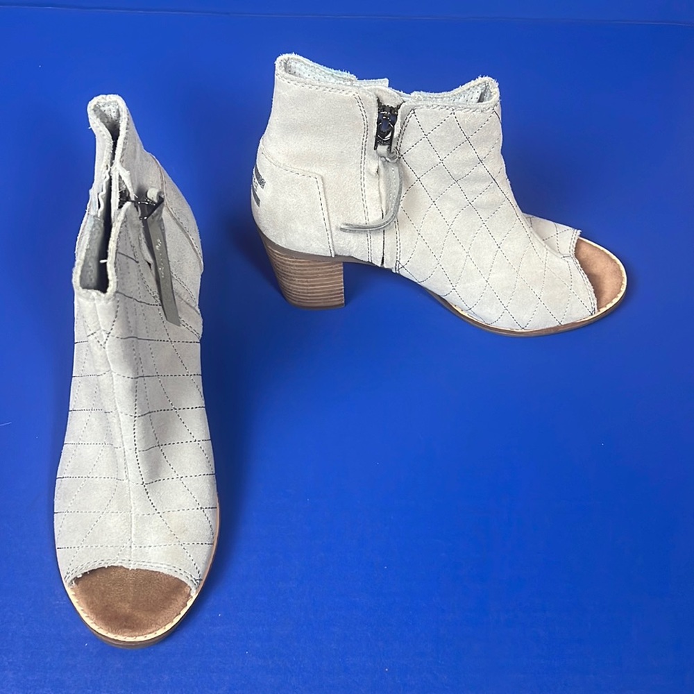 Toms Leather Open Toe Ankle Boots Booties Heels 7.5